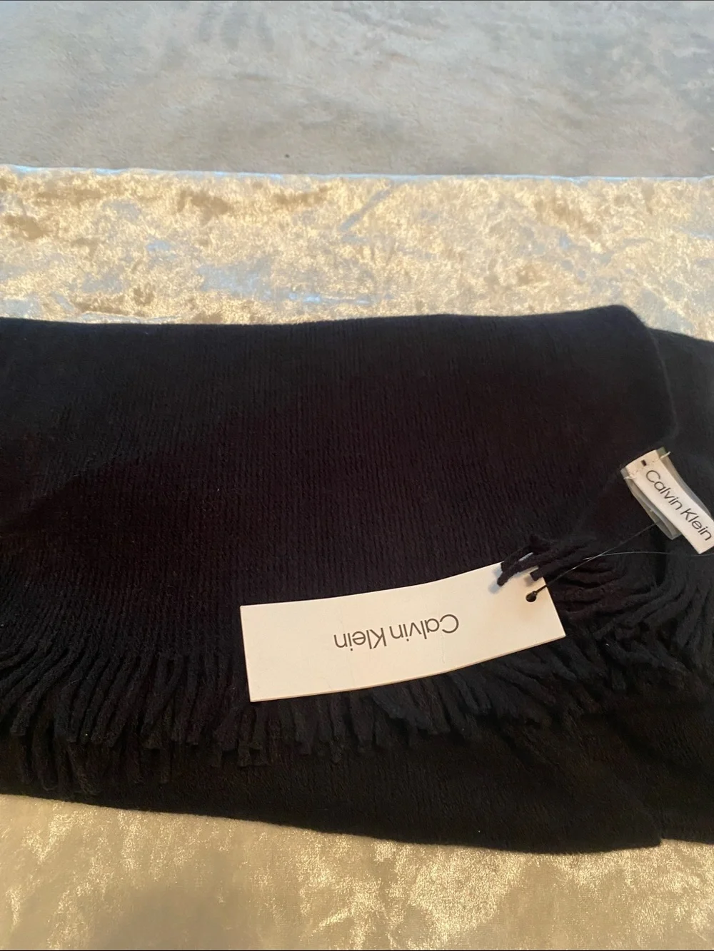 Calvin Klein Solid Black Fringed Wrap Scarf